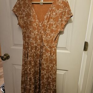 Pact Orange Floral Midi Dress